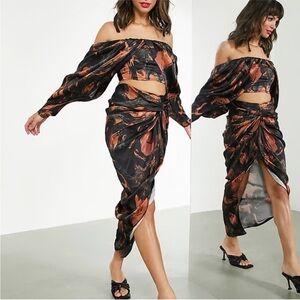 NWT - ASOS EDITION SATIN DRAPED MIDI SKIRT AND CROP TOP SET